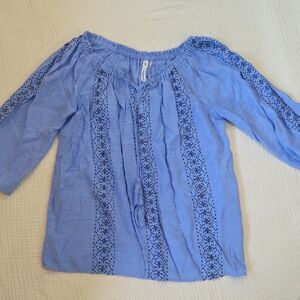NY Collection Light Blue Blouse with Embroidered Details